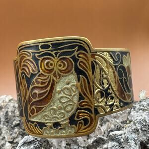 Vintage 1970's Owl Brass Cuff Bracelet